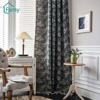 half blackout curtains american country curtins for bedroom living room tassel drapes blue floral painting window curtain