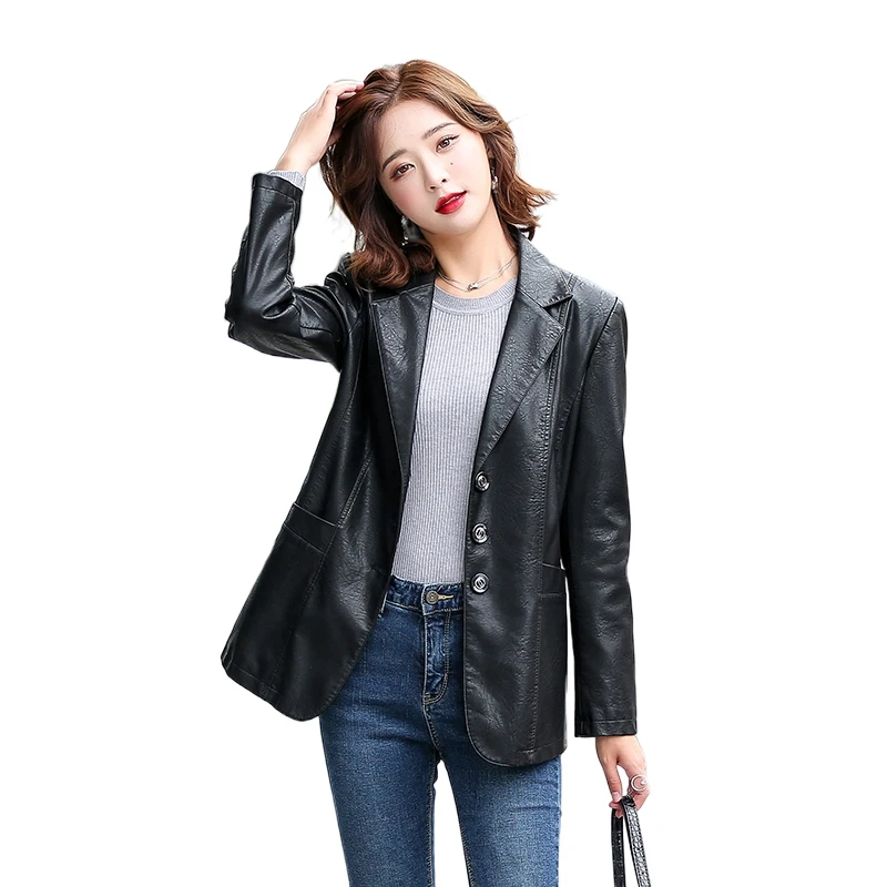 New Genuine Leather Jacket Women Single Breasted Blazer Sheepskin Coat Chic Office Lady Fashion Tops Overcoat Famale Clothing