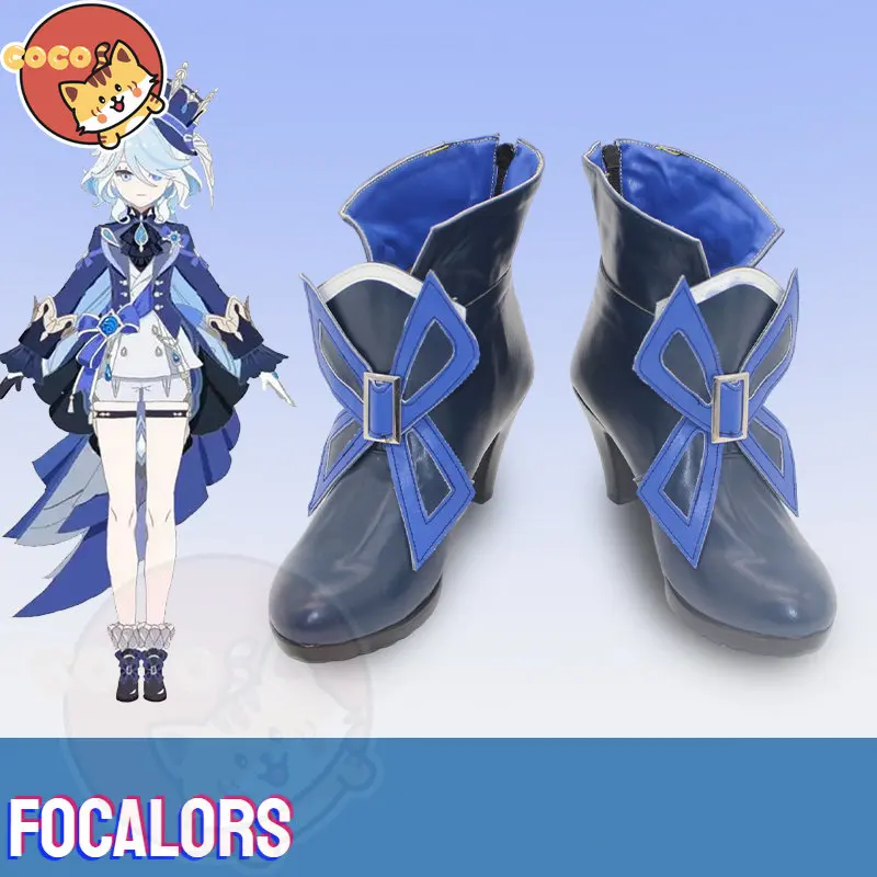 CoCos Game Genshin Impact Focalors Cosplay Shoes Cosplay Prop PU Leather Shoes Halloween Carnival Boots Custom Made