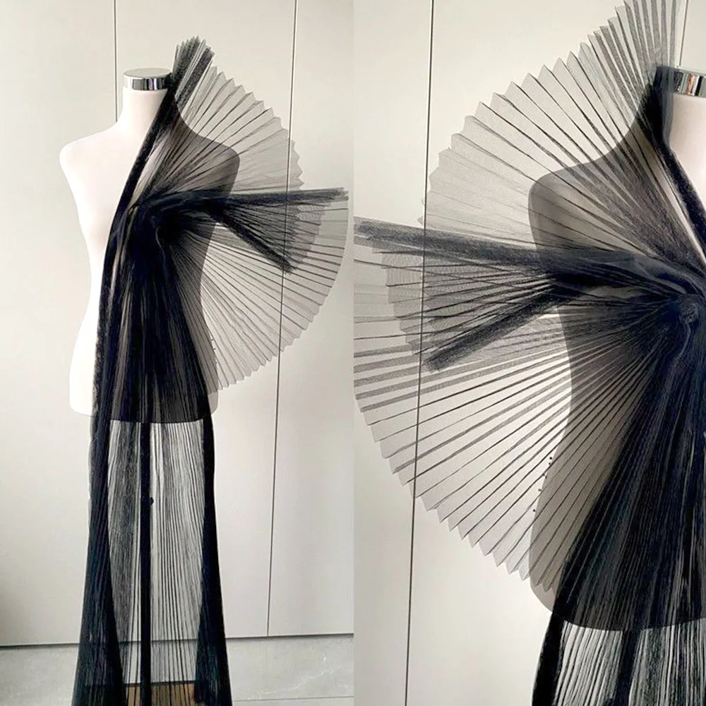 Akordeon plisowana siatkowa tiulowa tkanina DIY spódnica z rozcięciem kształt rękawa szycie moda suknia wieczorowa projektant odzieży odpinany