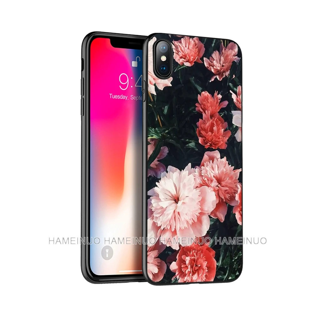 

Black tpu case for iphone 5 5s SE 2020 6 6s 7 8 plus X 10 XR XS 11 pro MAX silicon cover case Valentine's day roses flowers