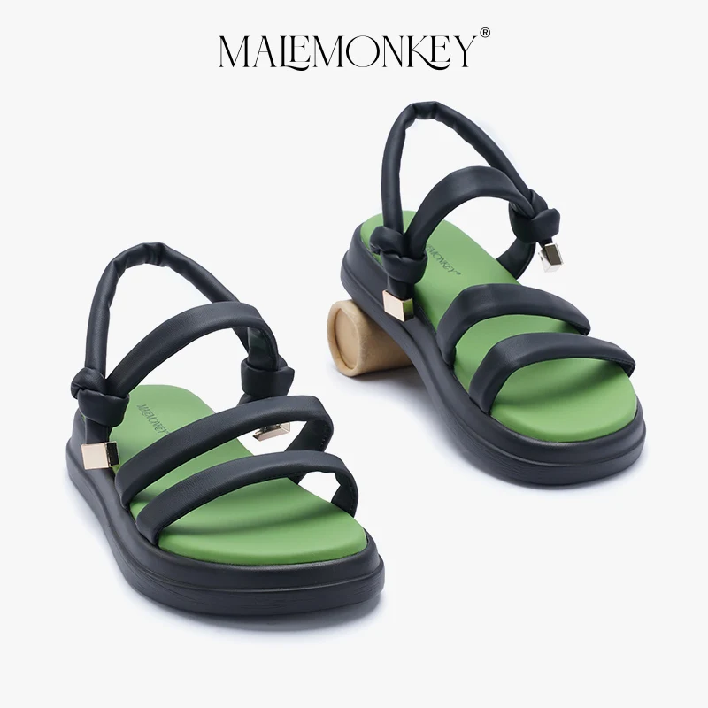 MALEMONKEY Casual Sandals Women Flat 2023 Summer Black Retro Non-slip Roman Sandals Platform Open Toe BeachFemale Shoes Handmade
