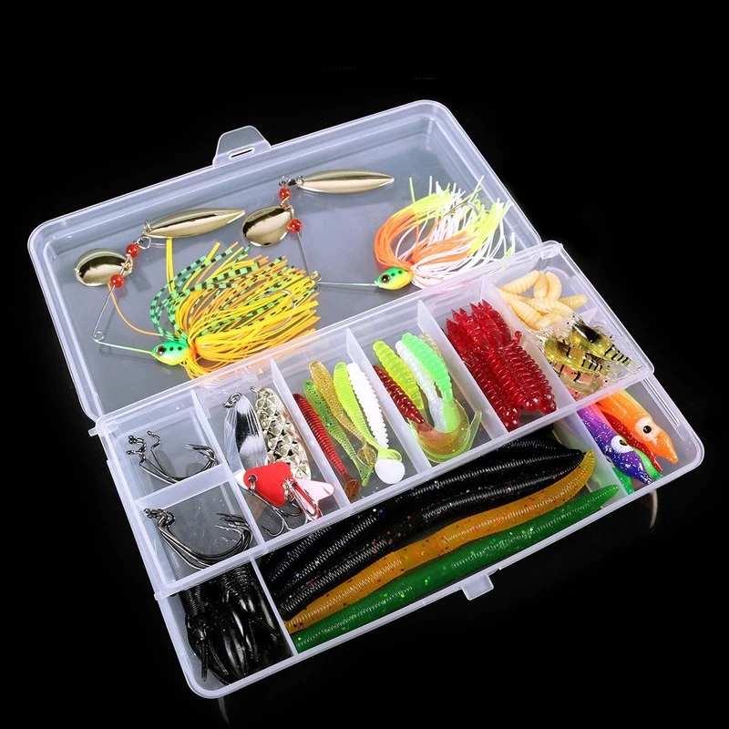 

62 Double-layer Lure Boxes Hard Bait and Soft Bait Combination Set Lead Hook Fake Bait Crank Hook Sequin Fishing Tool