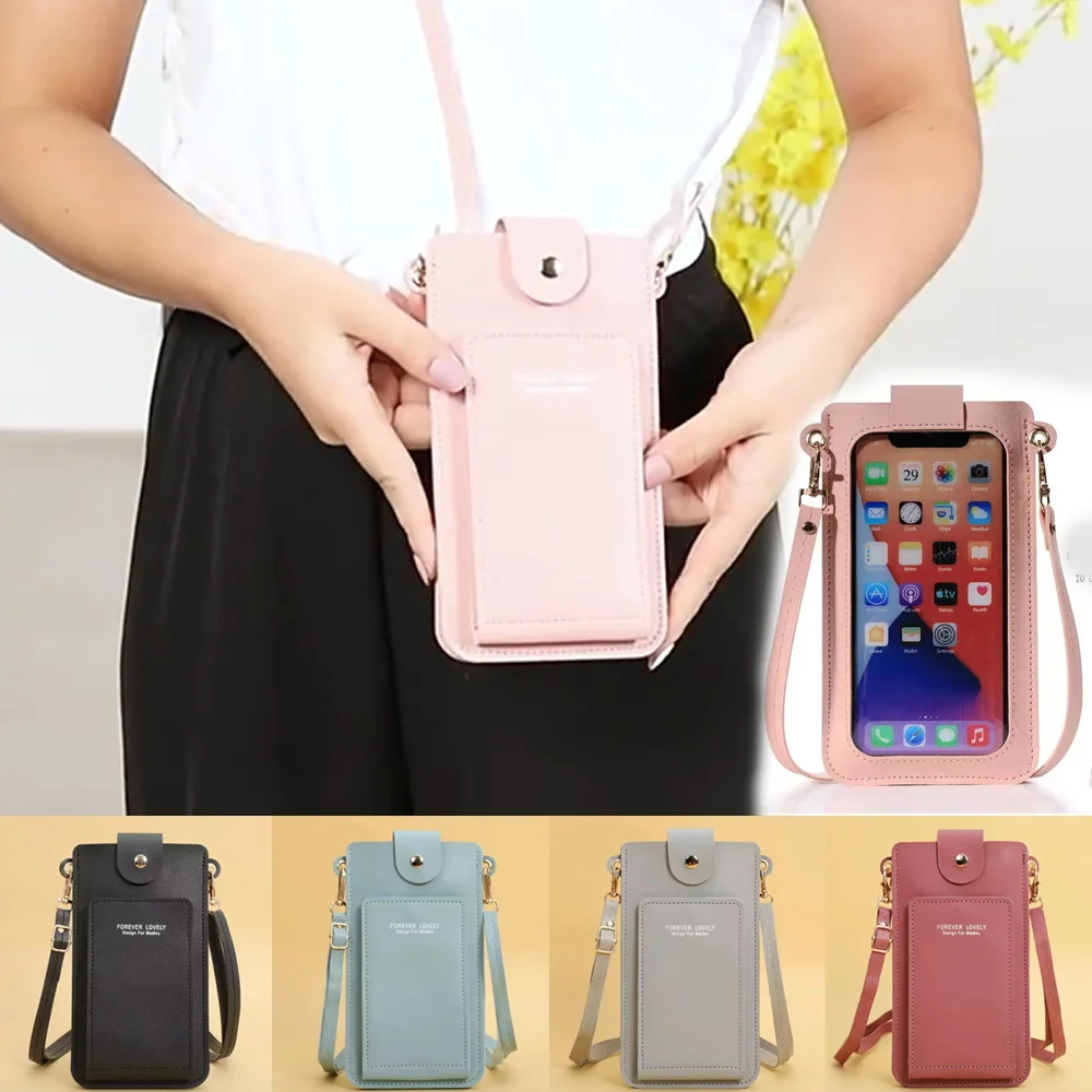 

Women Bag Cell Phone Pocket Touch Screen Handbag Leather Messenger Shoulder Bags Clutch Crossbody Pack Mini Mobile Cover