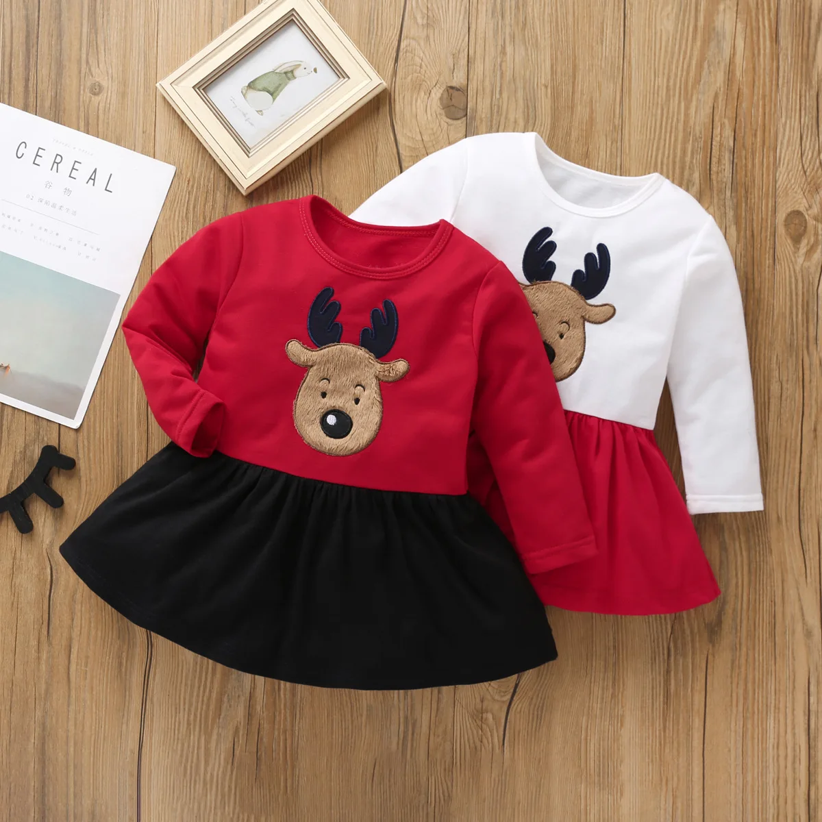 New Christmas Deer Printed Princess Baby Dress 2021 Toddler Infant Girl Xmas Clothes Long Sleeve Lace Tutu | Детская одежда и