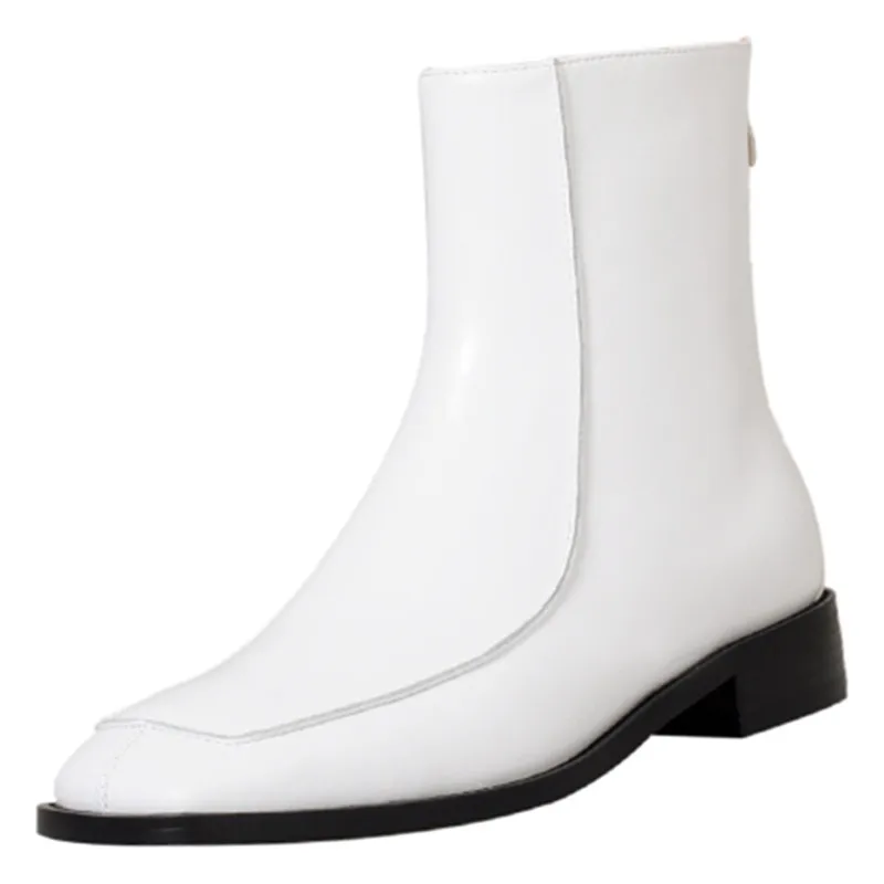 

Женские кожаные короткие ботинки на толстом каблуке, с квадратным носком