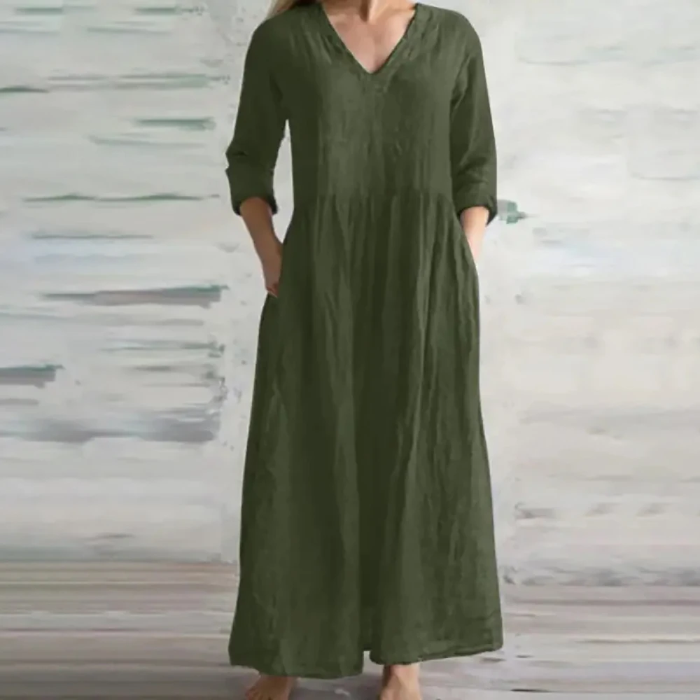 

Женский свободный сарафан с V-образным вырезом, длинным рукавом