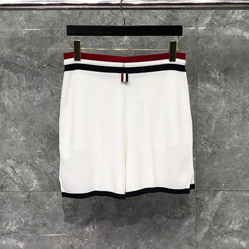 

New Summer Men Tricolor Stripe Casual Loose White Shorts Joggers Outdoors Fitness Beach Short Pants Lace-up Male Sweatpant