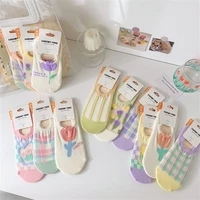 glass silk ship socks spring and summer sweet flowers shallow mouth socks transparent crystal socks thin invisible ship socks