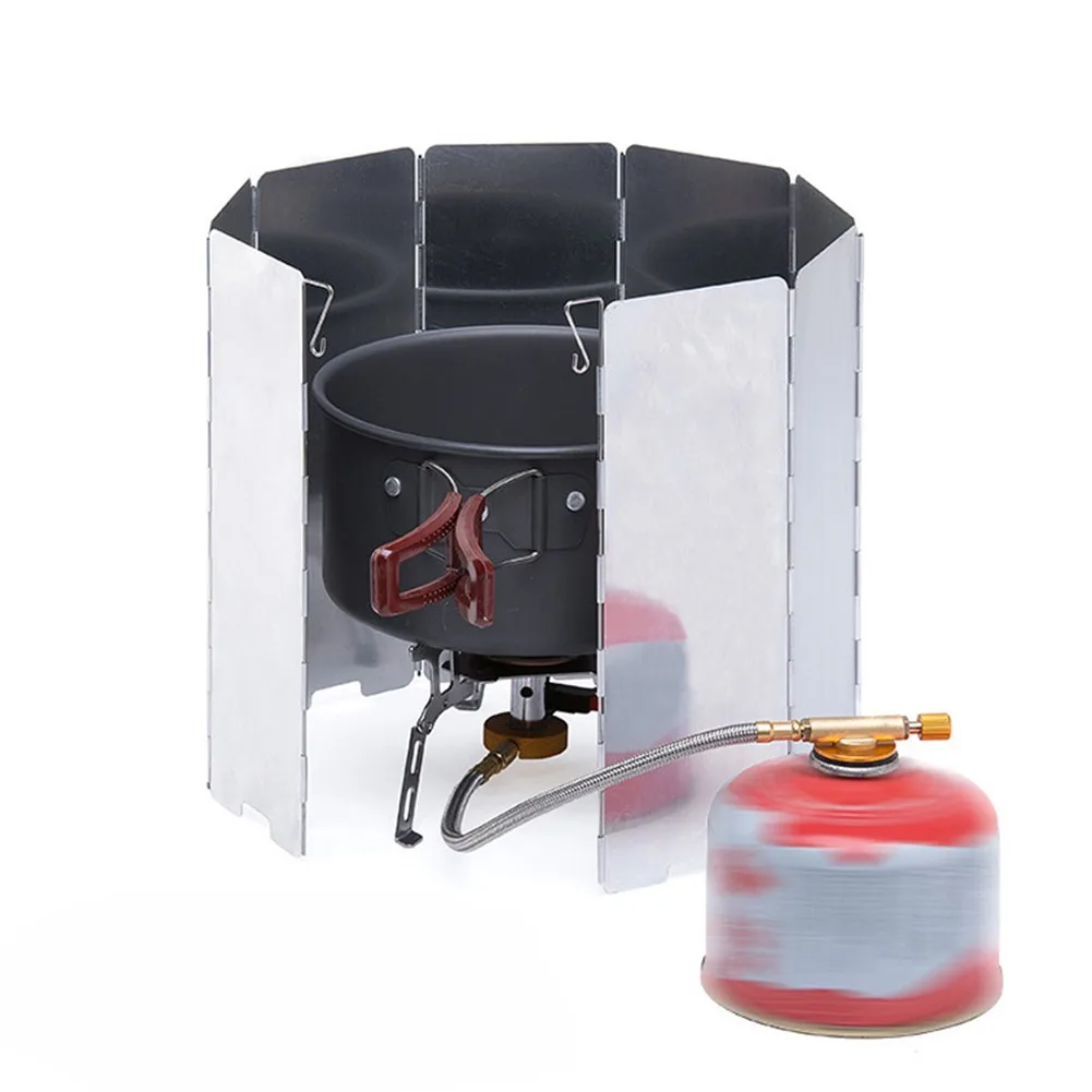 

9 Plate Foldable Aluminum Outdoor Stove Wind Shield Gas Burner Cooking Windshield Wind Protector Picnic Camping Stove