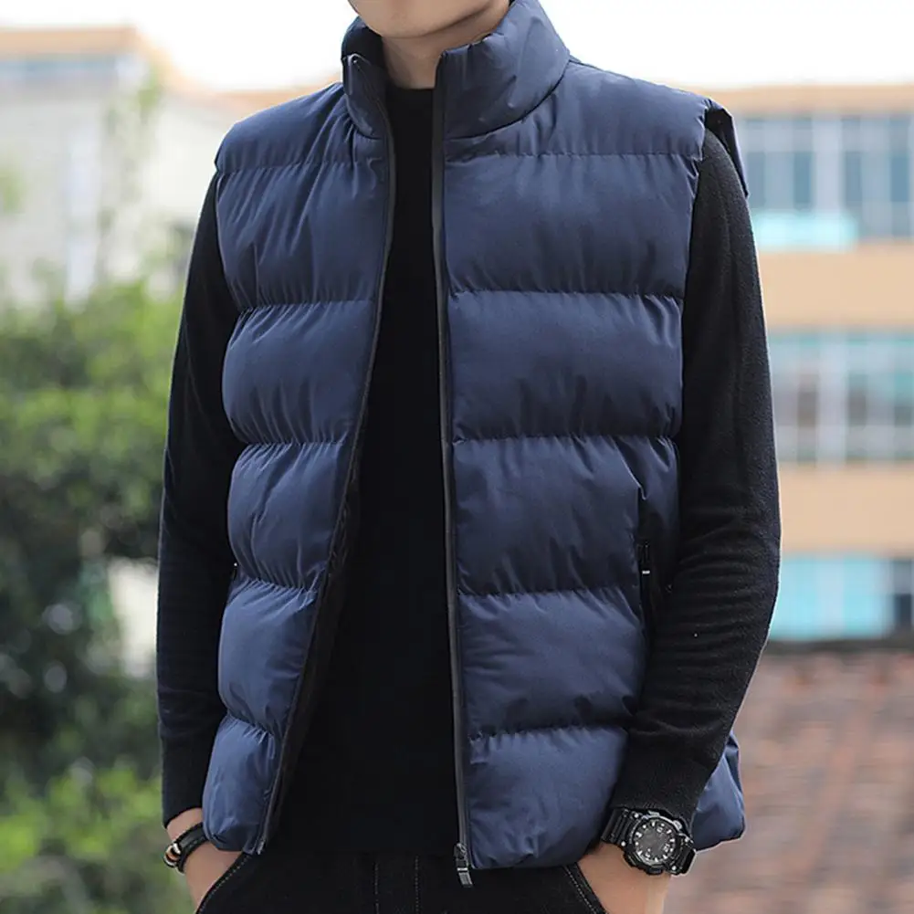 

Soft Winter Vest Stand Collar Soft Cotton Waistcoat Zip Up Pockets Winter Vest