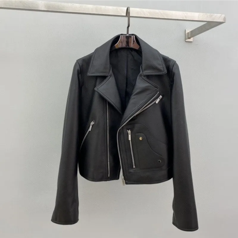 Women Genuine Leather Coat 2022 New Fashion Winter Lady Real Sheepskin Jackets Zipper Slim short Motorcycle jacket