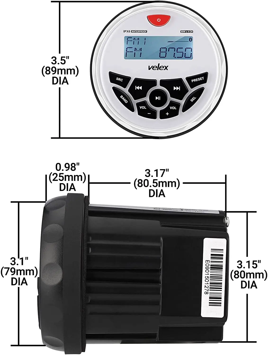 Водонепроницаемый морской стереоприемник Bluetooth с MP3-плеером на DAB +/AM/FM-радио и USB