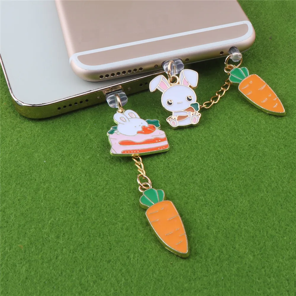 

Dust Plug Type C Charm Kawaii Rabbit Cute Carrot 3.5mm Earphone Plug For Iphone Charge Port Plug Stopper For Huawei Port Lanyard