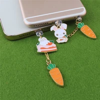 dust plug type c charm kawaii rabbit cute carrot 3 5mm earphone plug for iphone charge port plug stopper for huawei port lanyard