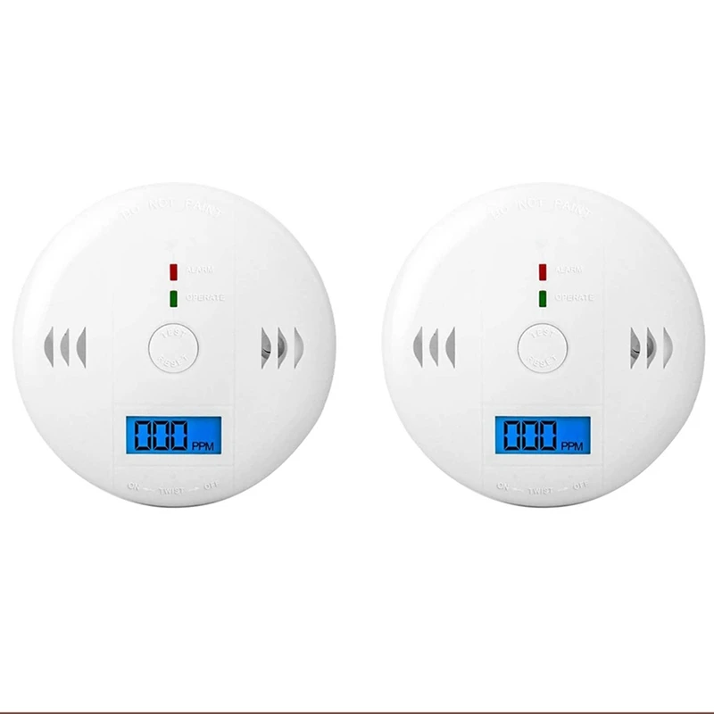 

2Pcs Carbon Monoxide Gas Detector With Warning Alarm CO Gas Monoxide Poisoning Smoke Gas Sensor Warning Alarm Detector