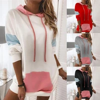 2022 autumn and winter new womens long sleeved hooded sweater contrast color stitching t shirt women