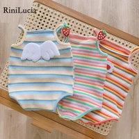 rinilucia newborn infant baby boy girl bodysuit summer button jumpsuit striped casual sleeveless printing outfits clothes