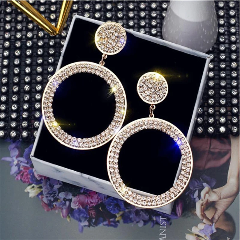 

S925 silver needle earrings Europe and the United States all-match exaggerated circle earrings earrings female geometric round i