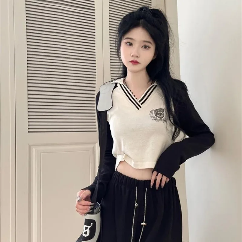 Лоскутные футболки с принтом и рукавом реглан V-образным вырезом корейские