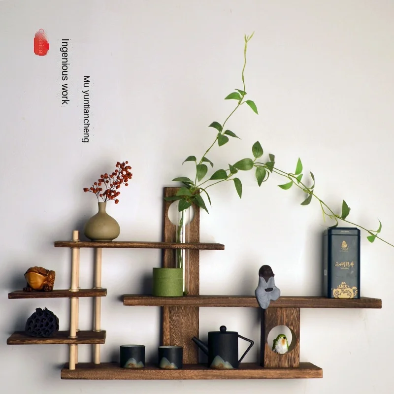 bogu rack solid wood tea set racks chinese wall mounted teacup storage display cabinet storage teapot home kitchen organizer free global shipping