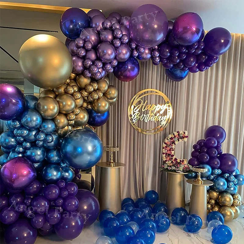 

New Chrome Gold Purple Blue Balloons Ballon Arche Anniversaire Birthday Girl Party Wedding Decoration Mariage Baby Shower Globos