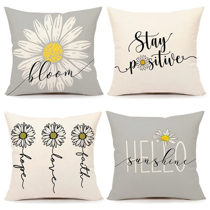 

New-Spring Pillow Covers 18X18 Set Of 4 Farmhouse Throw Pillows Spring Decorations Holiday Decor Cushion Case For Home