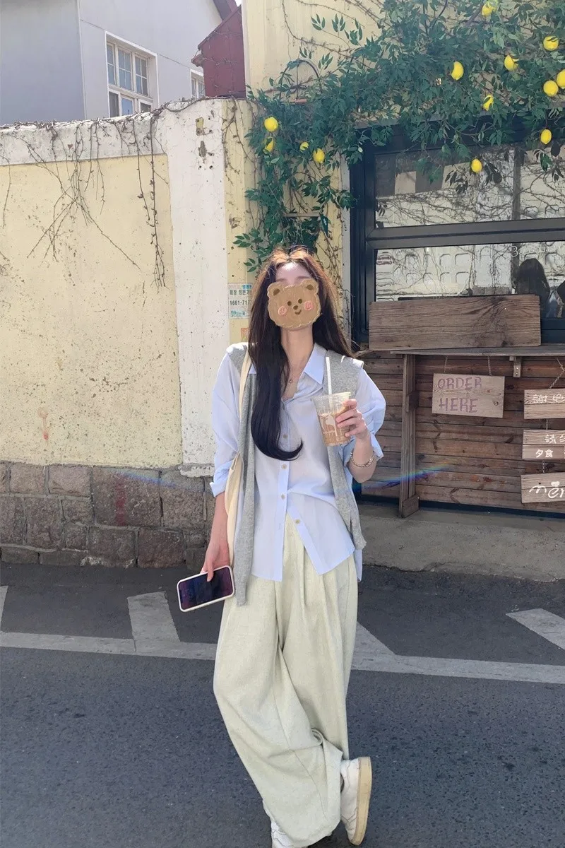 Peaceonesoul домашние ледяные синие рубашки с длинными рукавами женские корейские