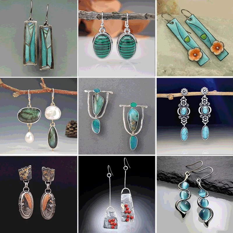 

Vintage Ethnic Green Resin Stone Drop Dangle Earrings For Women Indian Bohemia Tribal Drop Earrings Female Party Jewelry Pendant