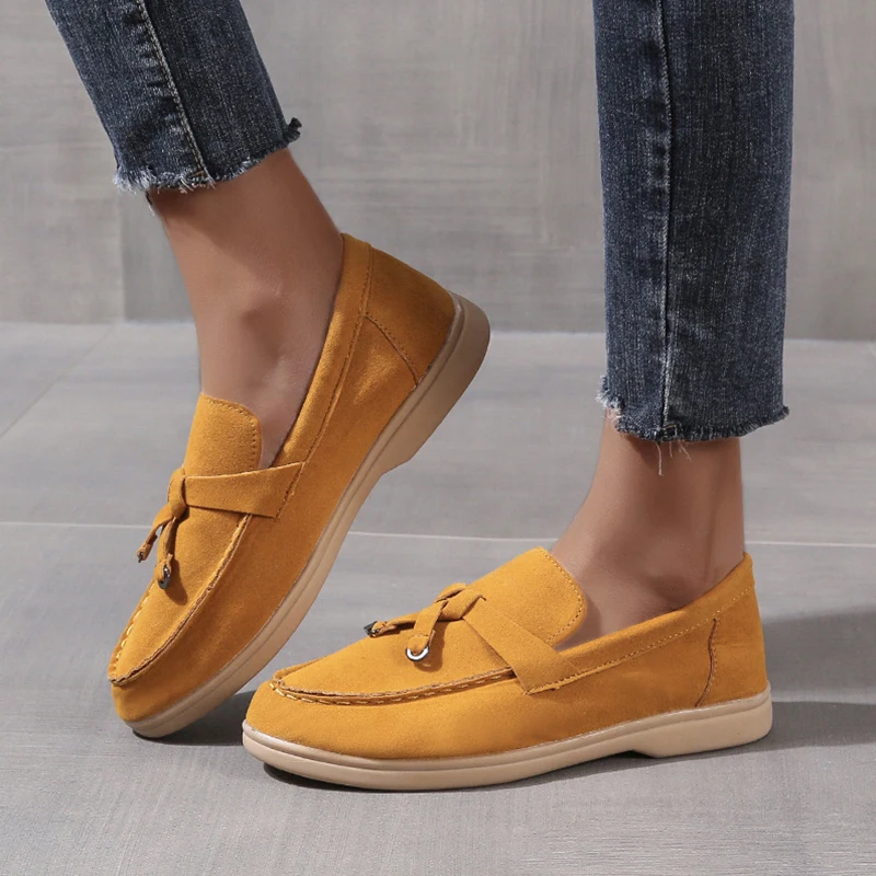 

Женские замшевые лоферы на плоской подошве, винтажные удобные повседневные туфли с бахромой, большой размер, весна-осень 2023