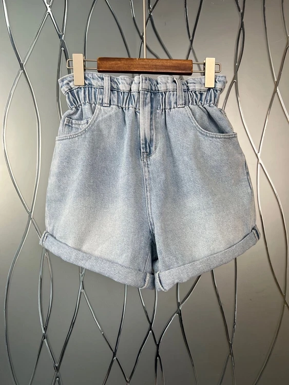 

2022 new women Fashion Loose Elastic Casual Curled Straight Pants Denim Shorts 424