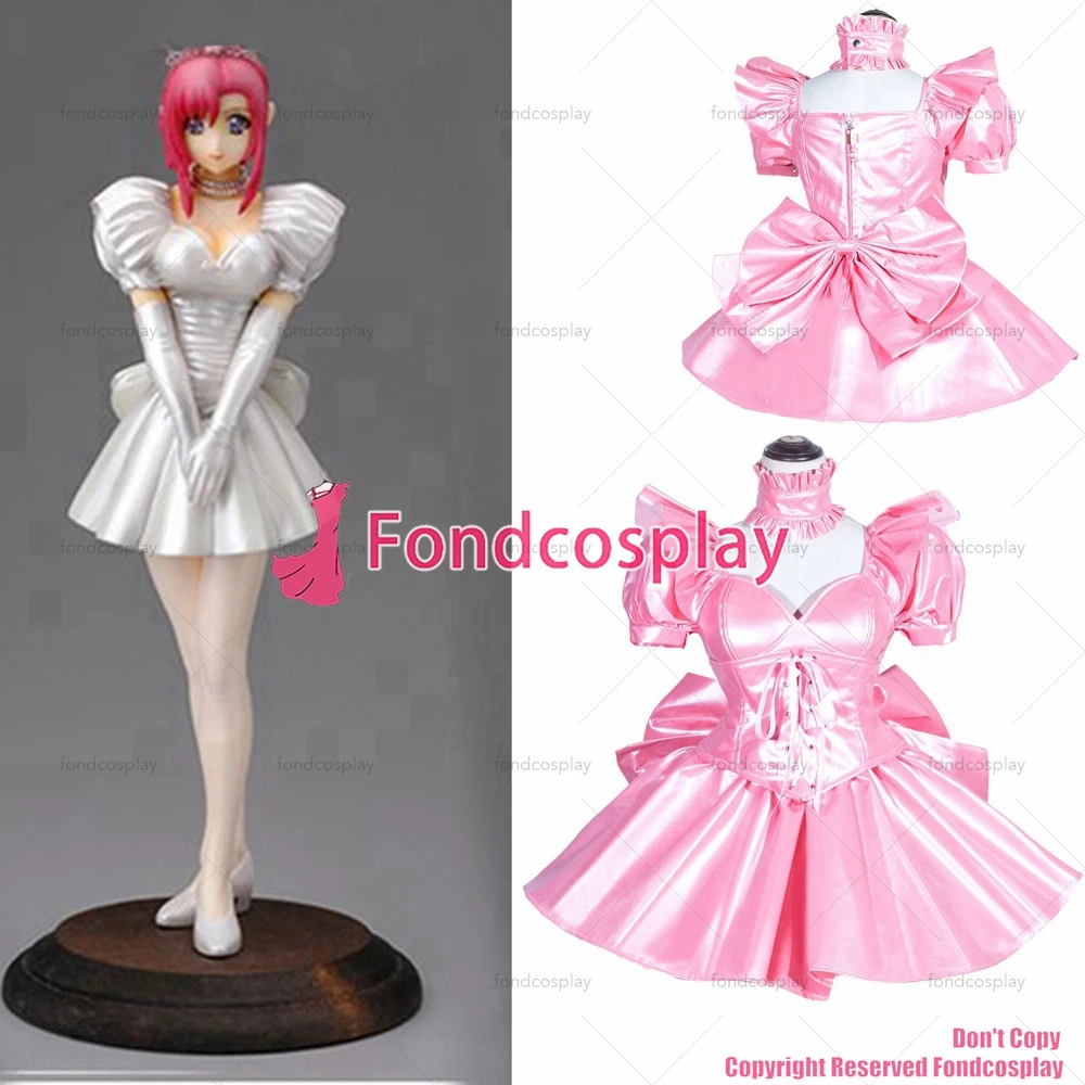 

Сексуальная одежда для взрослых с крестом fondcosplay, блестящая розовая короткая кожаная униформа для малышей с французским замком, CD/TV[G3997]