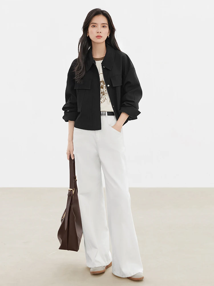 Женская короткая куртка с отложным воротником белый модный дизайнерский