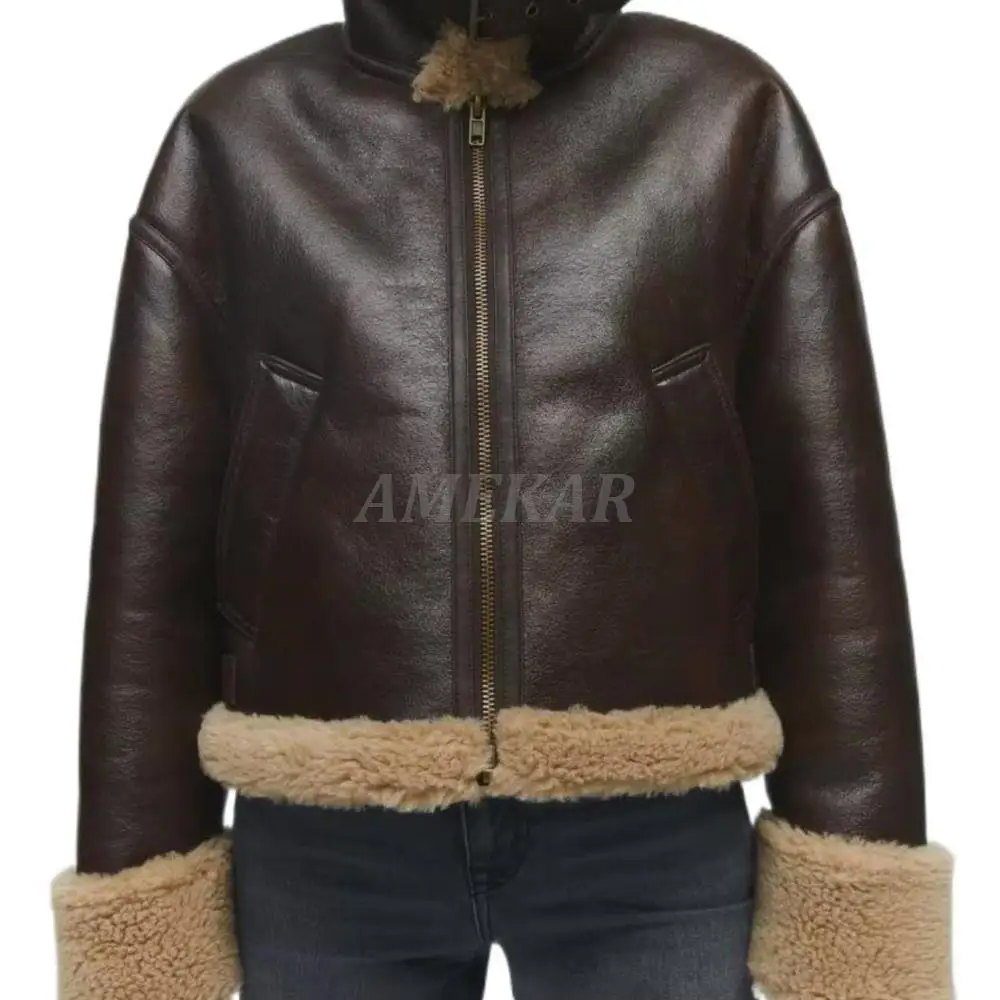 2022 Winter Woman Thick Warm Brown Faux Fur Leather Jacket Coat Female Casual Zipper Pockets Fashion Outwear Tops locomotive