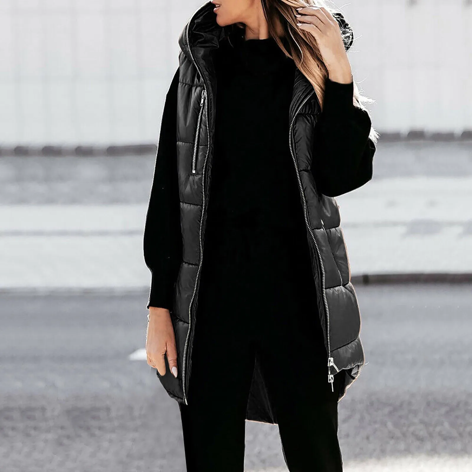 

Coat Warm With Coat Sleeveless Long Vest 2021 Hood Vest Winter Jacket Down Down Quilted Quilted With Outdoor Jackets Or Women