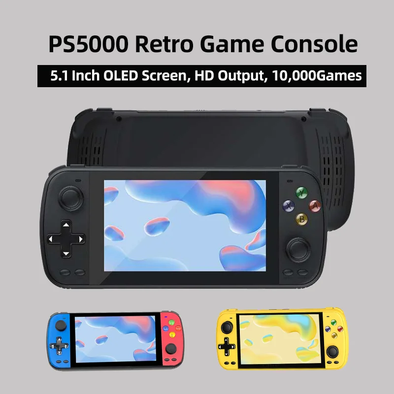 PS5000 5.1Inch OLED Screen Retro Video Game Console HD Output Simulators 10,000Games Retro Handheld Game Players 2Controllers