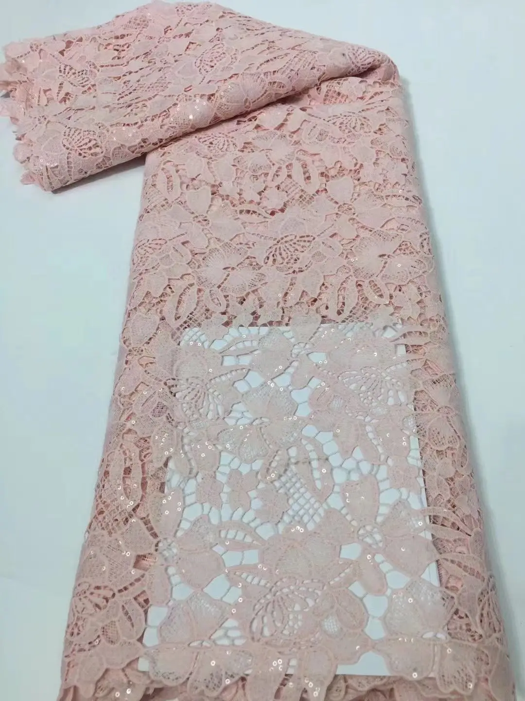 

White African Lace Fabric 2021 High Quality Guipure Lace Fabric with Stones Latest French Cord Lace Fabric for Wedding 5 Yards
