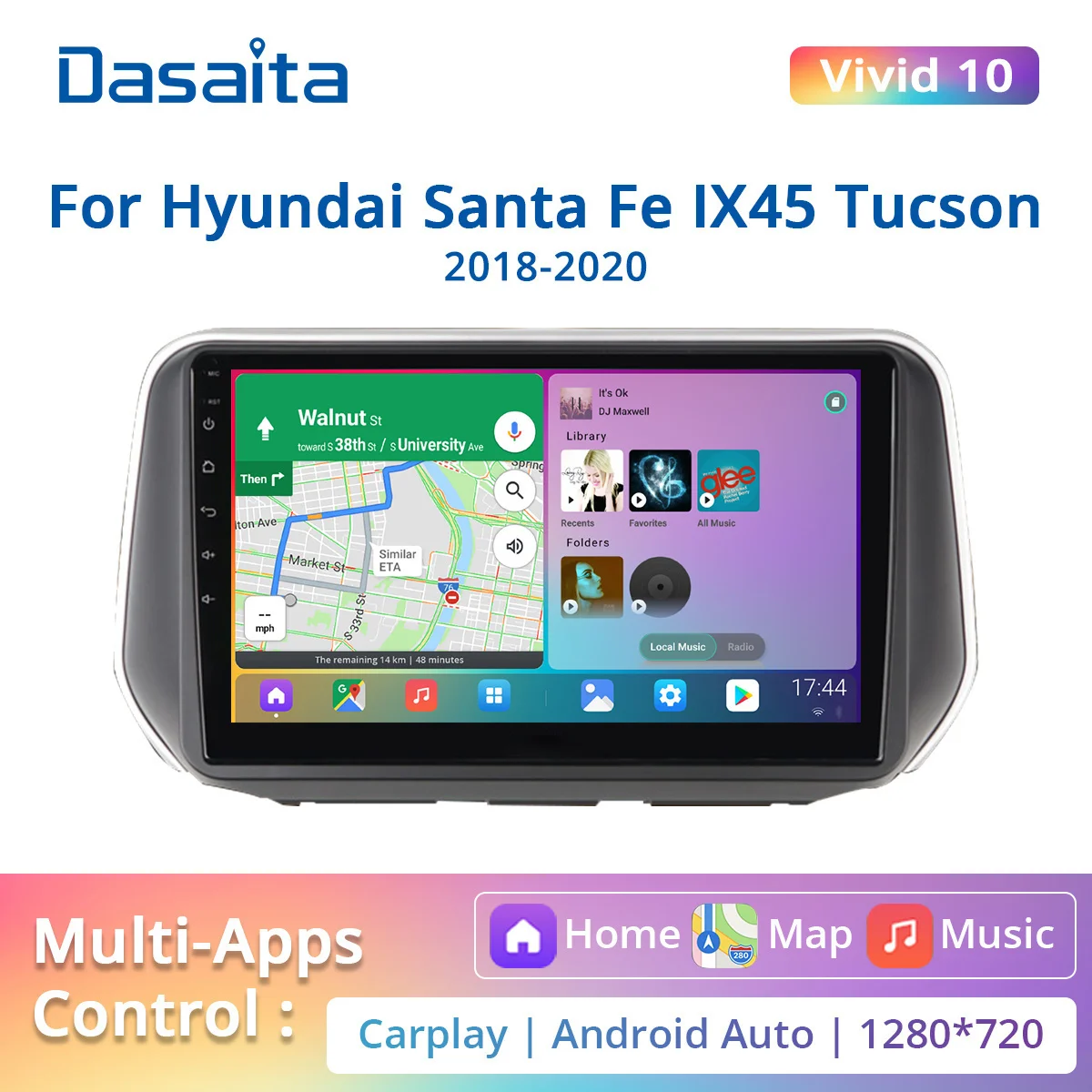 

Dasaita Vivid10 MAX10 PX6 For Hyundai Santa Fe IX45 2018 2019 2020 Car stereo android Multimedia 9" IPS Navi GPS HA5499