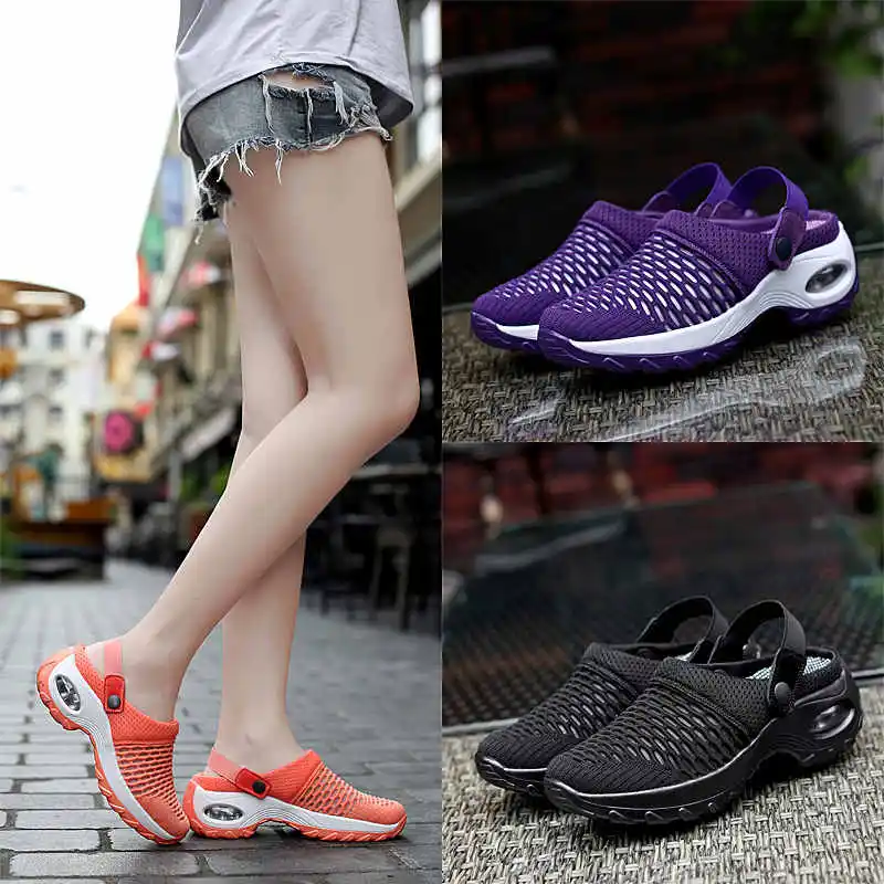 Women Sneaker Breathable Casual Sandals Height Increasing Air Cushion Rocking Shoes Buckle Round Toe Platform Single Shoes