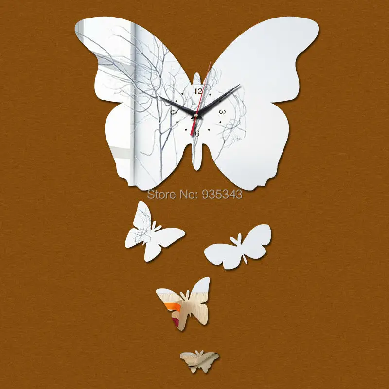 

New Wall Big Butterfly Acrylic Mirror Watch Quartz Wall Clock Acrylic Stickers Modern Design Home Decoration