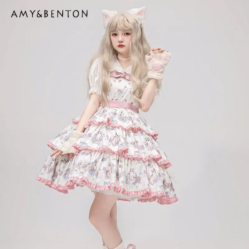 

Оригинальный дизайн, сексуальное платье Ragdoll с принтом, платье лолиты, милое элегантное платье средней длины, женское платье для весны и лета