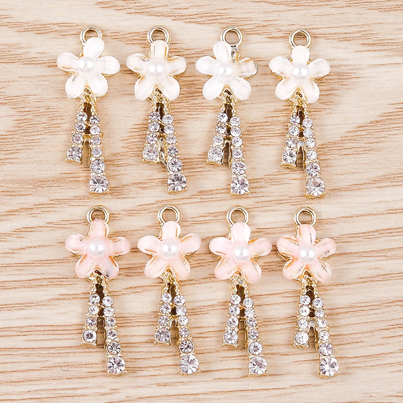 

10pcs 9x26mm Fashion Crystal Flower Charms for Jewelry Making Women Cute Drop Earrings Pendants Necklaces DIY Crafts Supplies