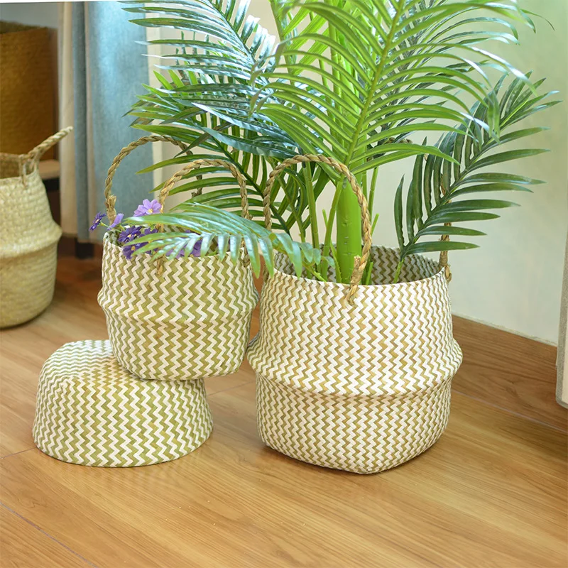 

straw flowerpot pot-bellied basket furnishing articles home decoration folding green plants potted flower arrangement