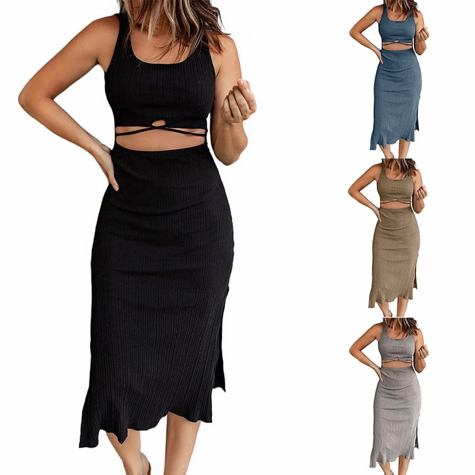 

Women's Sexy Elegant Bodycon Maxi Dress Sleeveless High Waist Ruched Slit Long Dress Dress Sequin Women