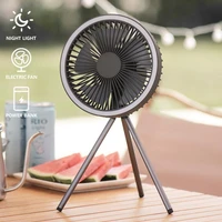 usb chargeable desk tripod stand air cooling fan with night ring light outdoor camping ceiling fan multifunction household fan