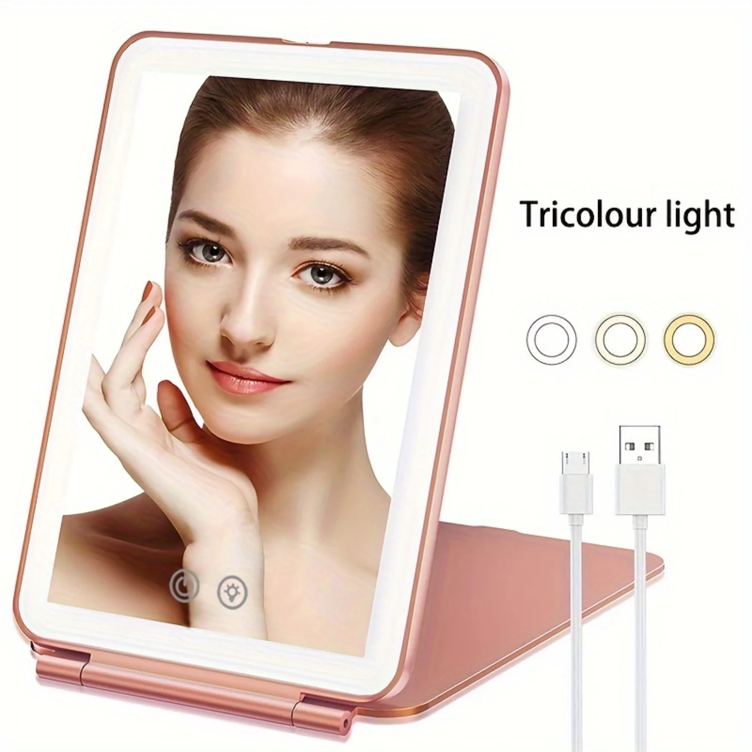 Makeup Mirror With 10X Magnifying Vanity Lights Desktop Folding Portable Cosmetic Light