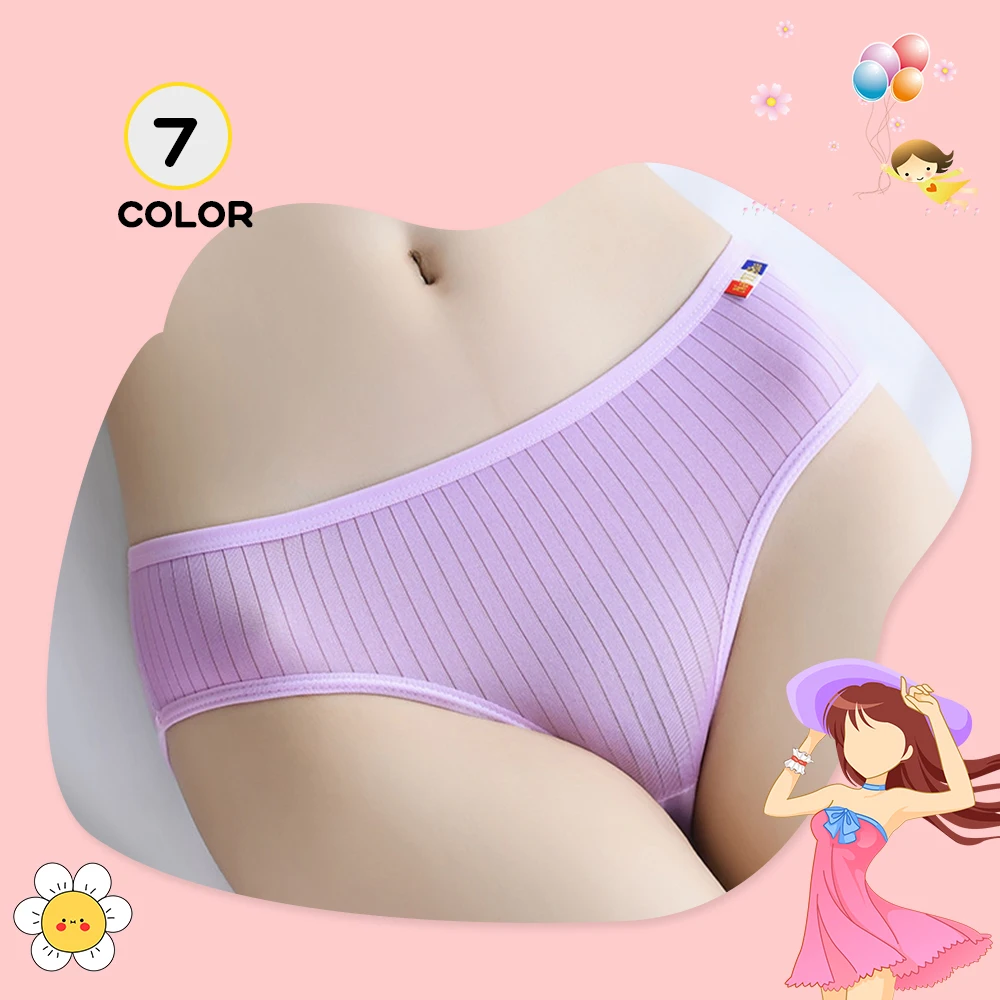 Panties Girls Cotton Vertical Stripe Mid Waist Student Underpants Soft Women's Underwear Comfort Briefs Lingerie L(50-62.5kg)