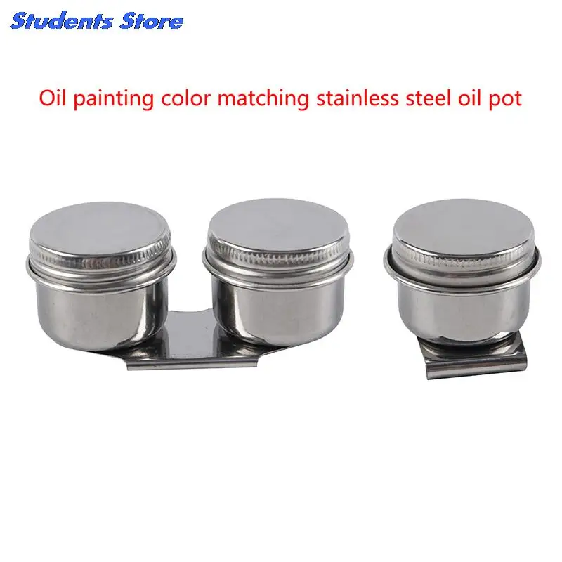 

1PC Oil Pot Stainless Steel Oil Painting Double Palette Cup Oil Painting Palette Cup with Lid Portable Oil Paint Container Cups