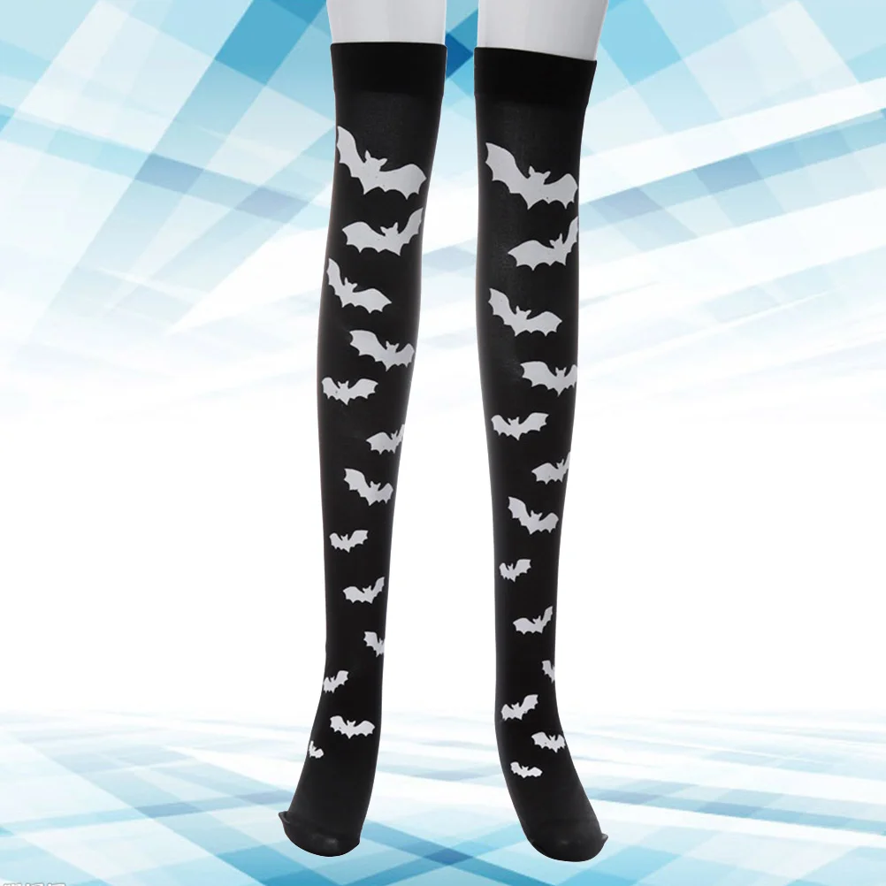 

1 Pair Halloween Bats Pattern Over The Knee High Socks Long Socks for Women (70cm Black)