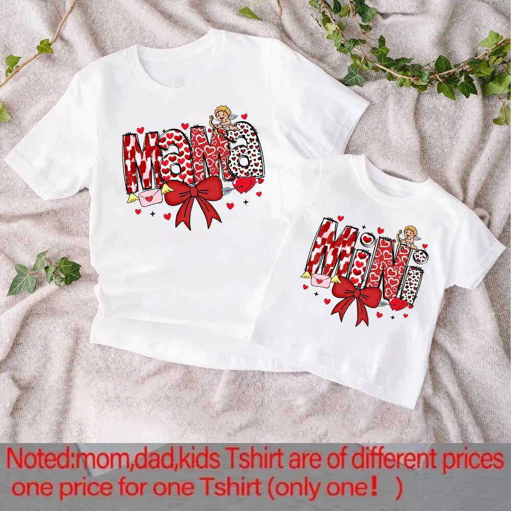 Семейные рубашки с мини-принтом Мама наряд на День святого Валентина одинаковая